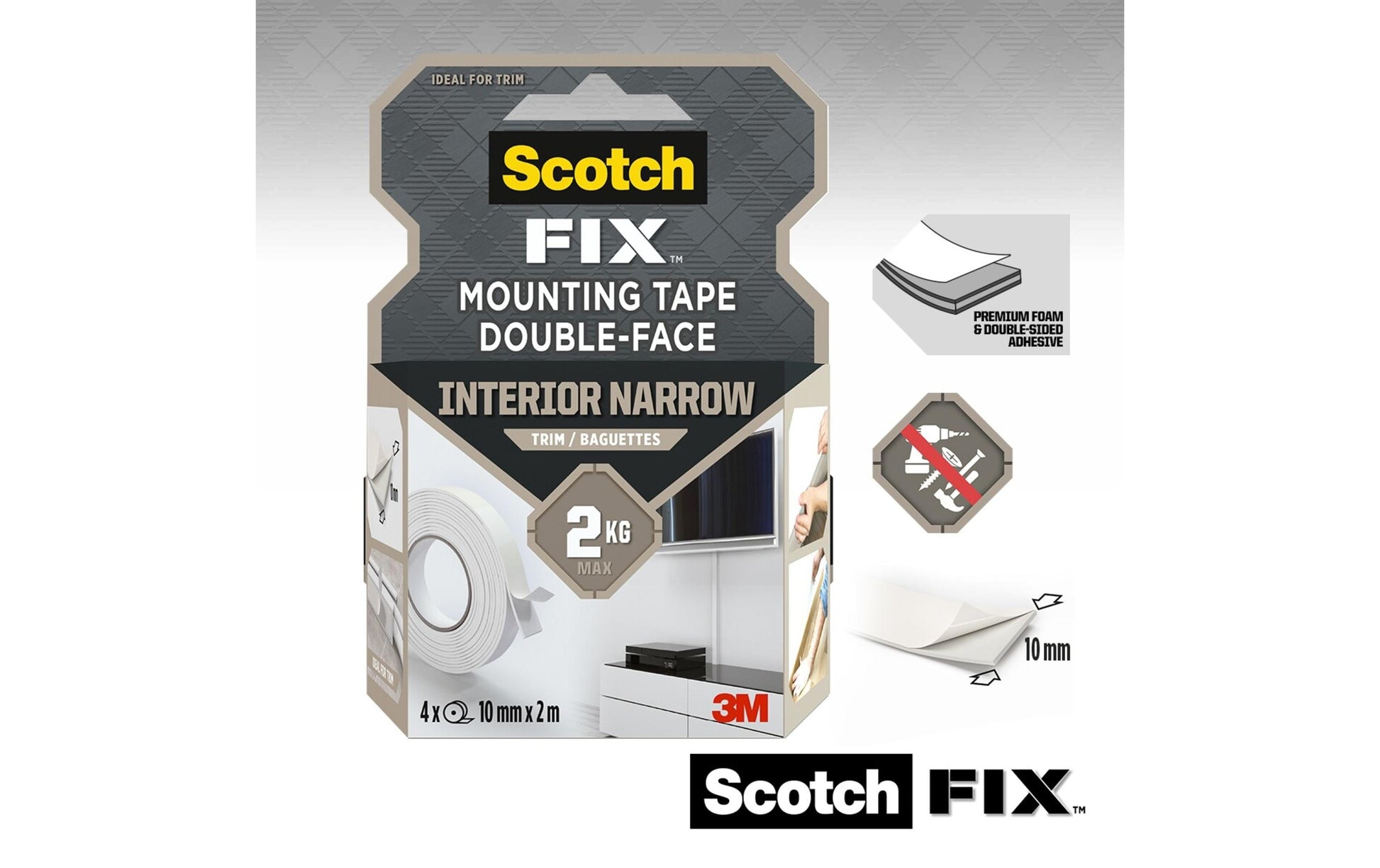 Scotch Montageband – 10 mm × 2 m, weiss, für Kunststoff, Innen, stark haftend