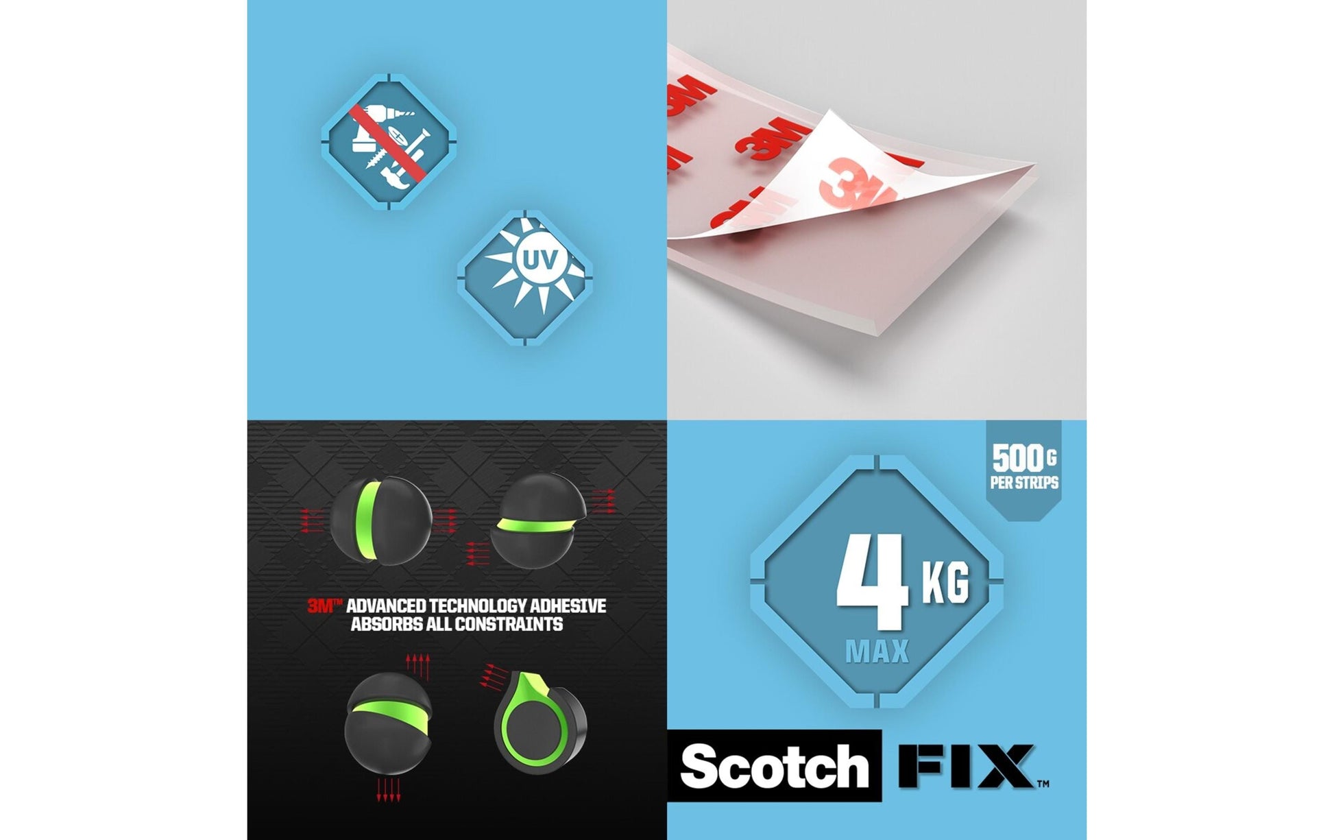 Scotch Fix Montagestreifen – 25 × 76 mm, transparent, bis 0,5 kg, 8 Stk.