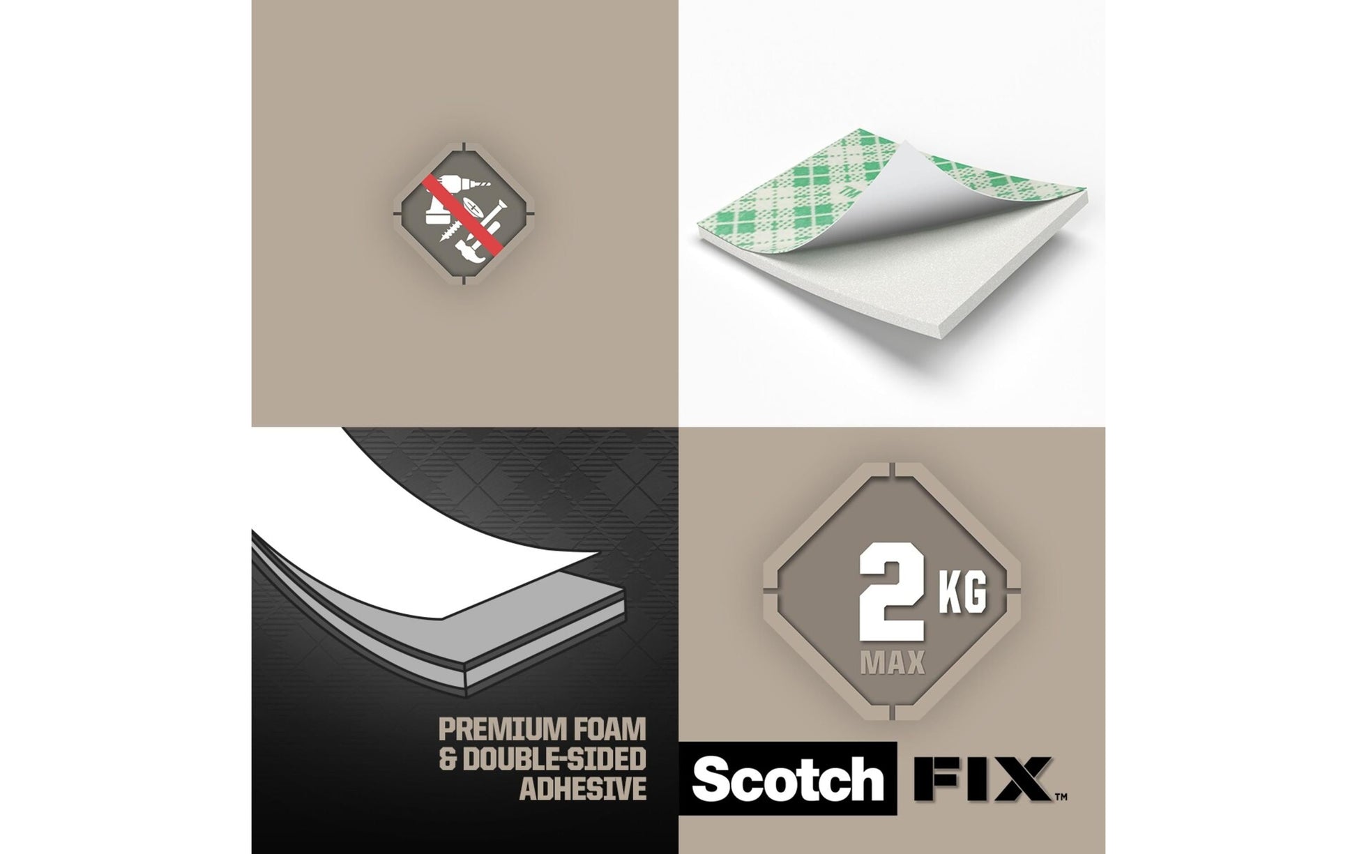 Scotch Montagequadrate Innen – 25 × 25 mm, weiss, bis 0,15 kg, 16 Stk.