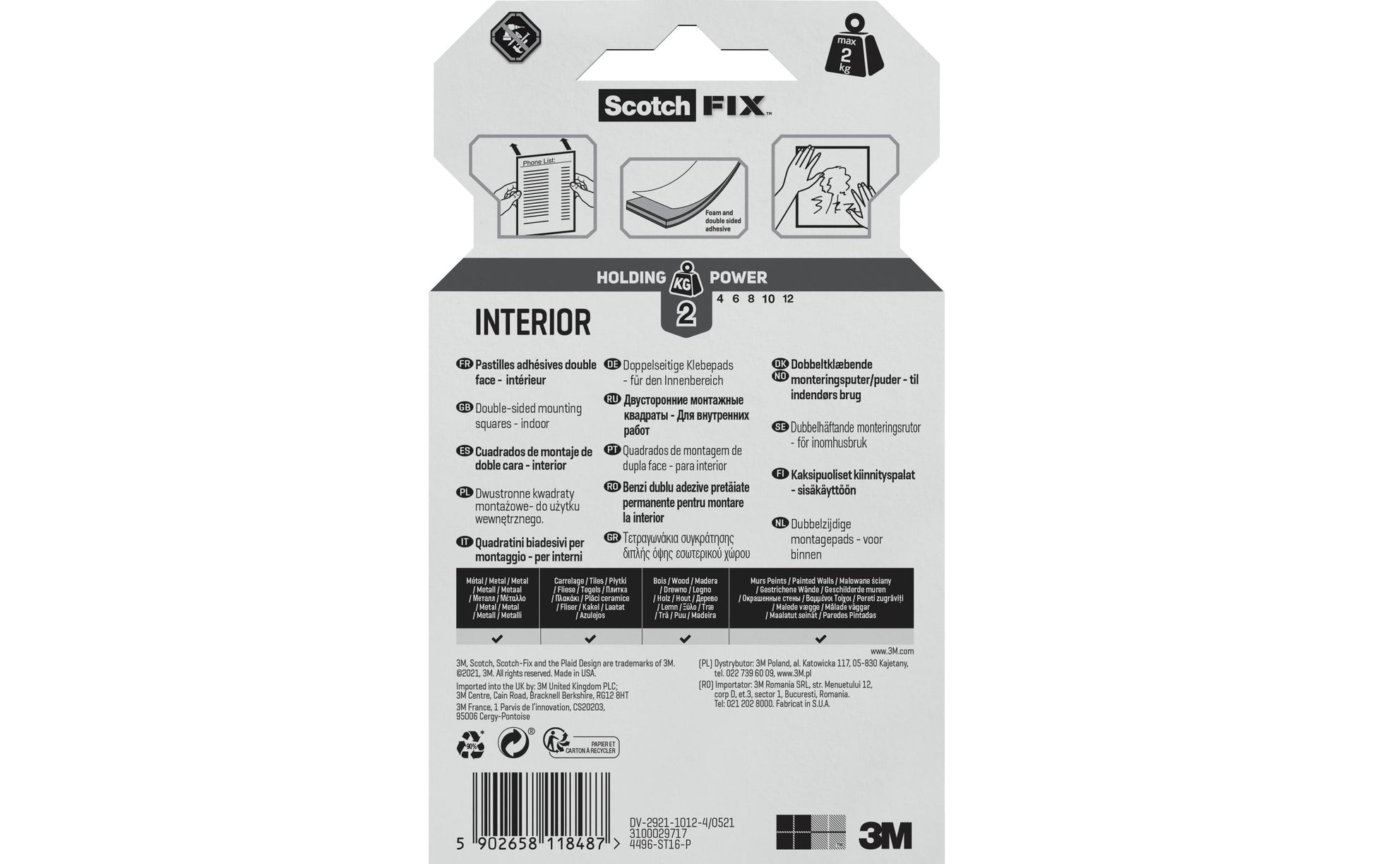 Scotch Montagequadrate Innen – 25 × 25 mm, weiss, bis 0,15 kg, 16 Stk.
