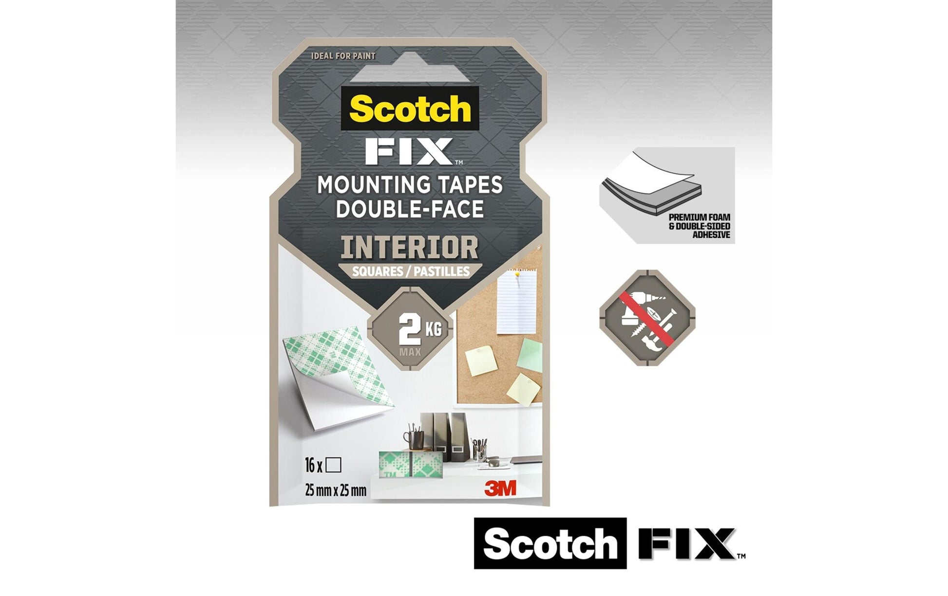 Scotch Montagequadrate Innen – 25 × 25 mm, weiss, bis 0,15 kg, 16 Stk.