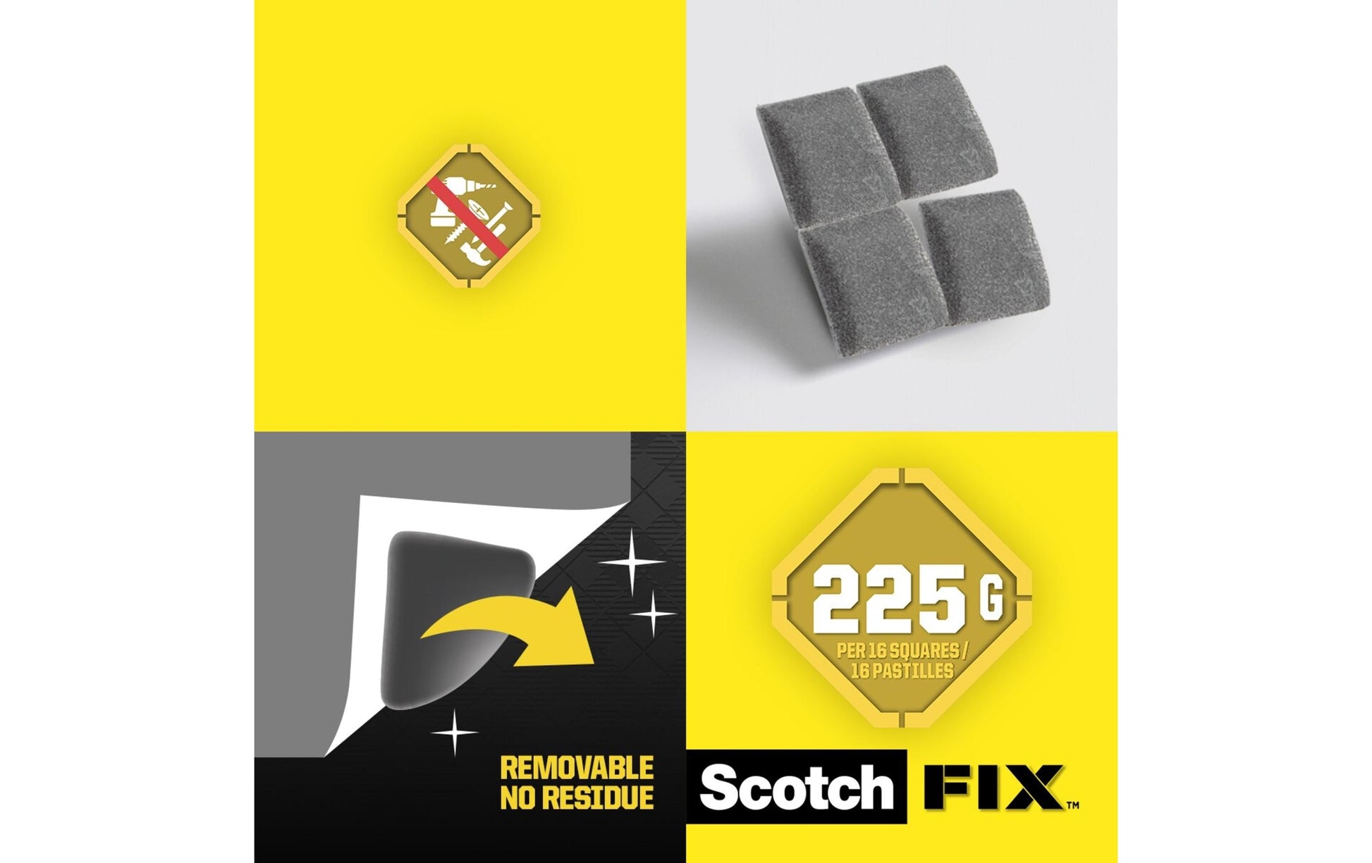 Scotch Montagequadrate – 12,7 × 12,7 mm, grau, bis 0,225 kg, für Glas/Metall/Holz