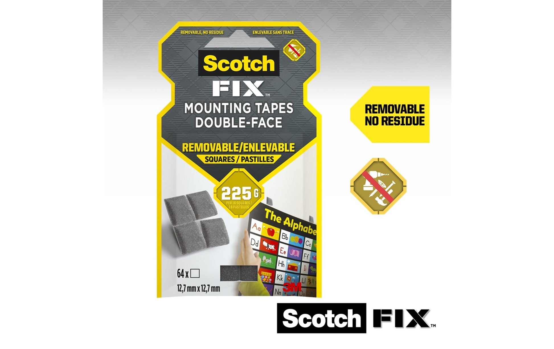 Scotch Montagequadrate – 12,7 × 12,7 mm, grau, bis 0,225 kg, für Glas/Metall/Holz