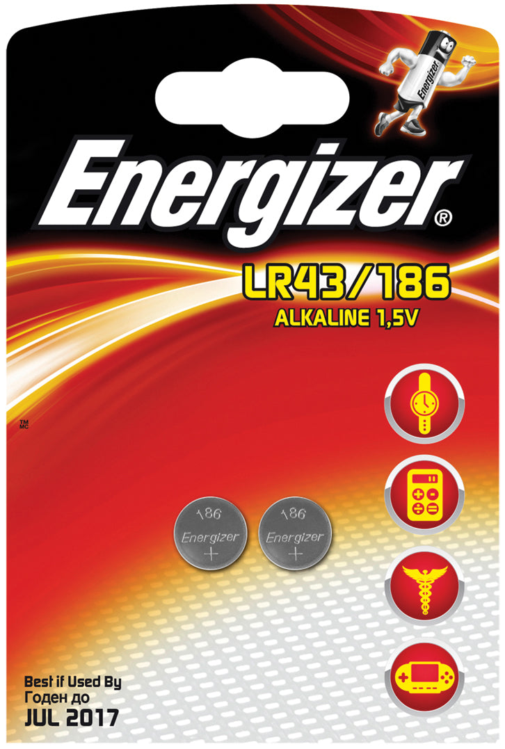 Energizer Knopfzellen LR43, Alkaline, 1,5 V – 2 Stk.