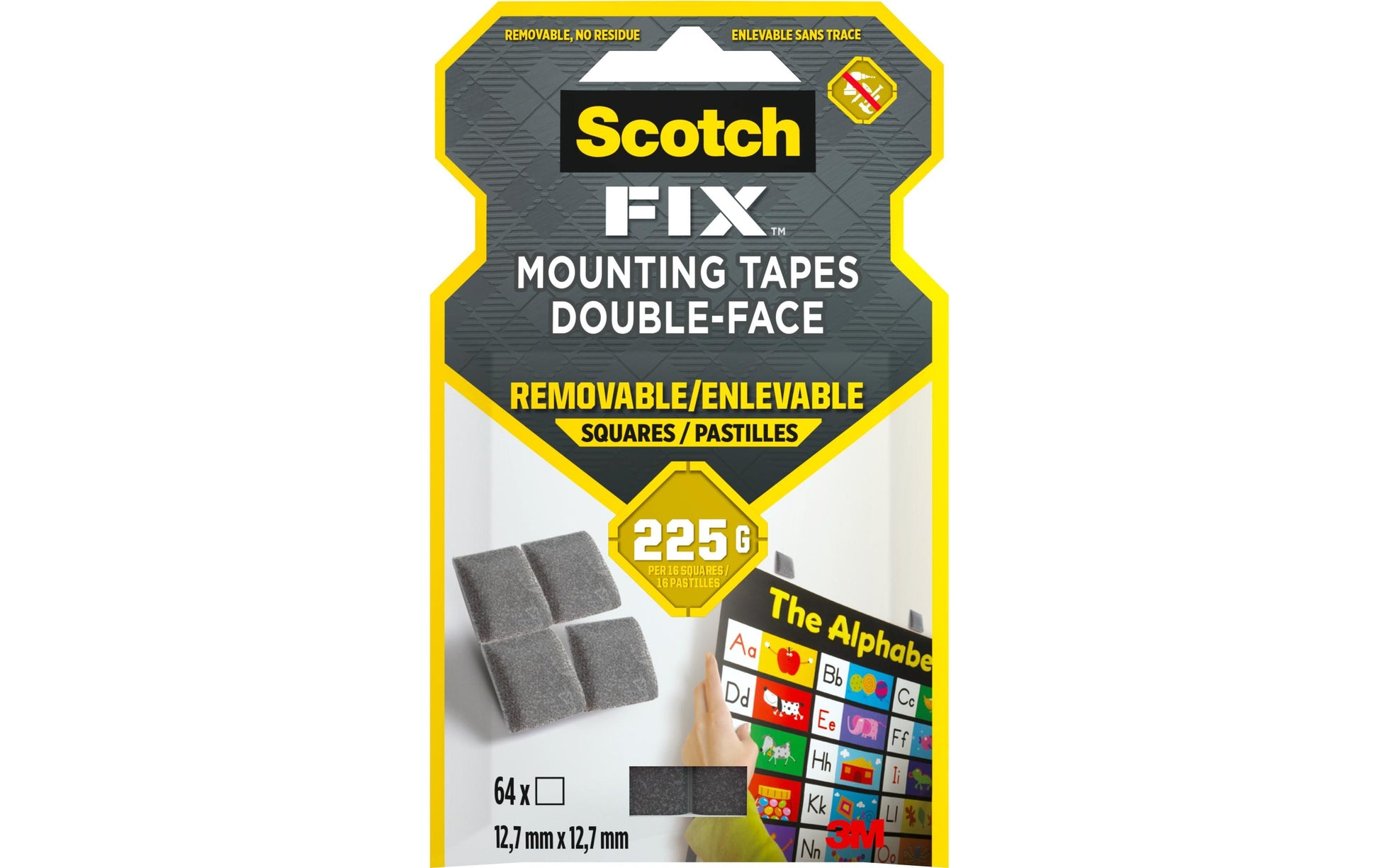 Scotch Montagequadrate – 12,7 × 12,7 mm, grau, bis 0,225 kg, für Glas/Metall/Holz