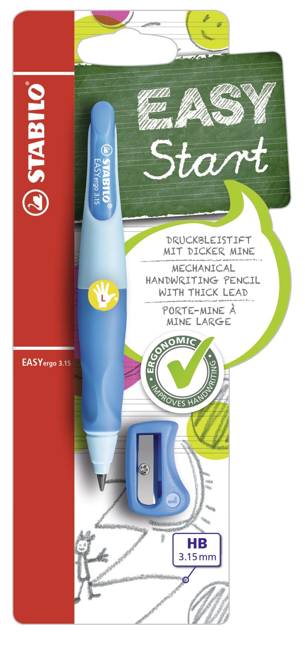 Stabilo EASYergo Start Druckbleistift – 3,15 mm, für Linkshänder, Hellblau, inkl. 1 Spitzer