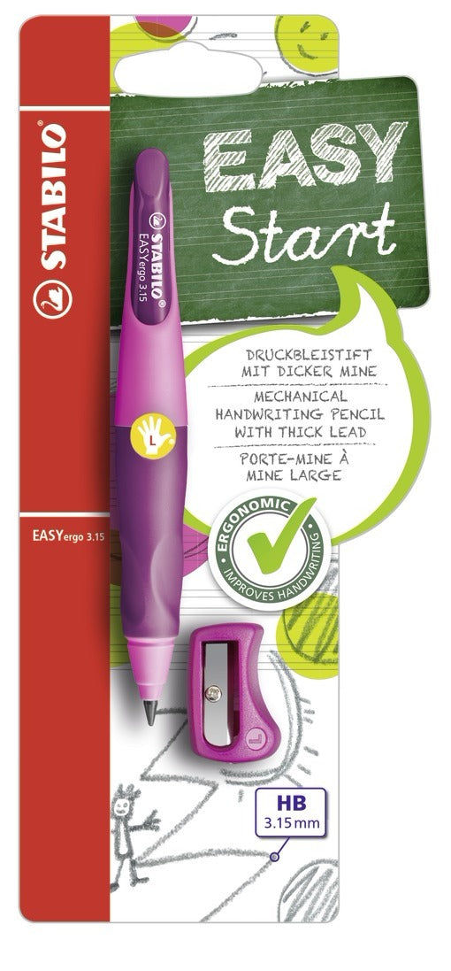 Stabilo EASYergo Start Druckbleistift – 3,15 mm, für Linkshänder, hellpink, inkl. Spitzer