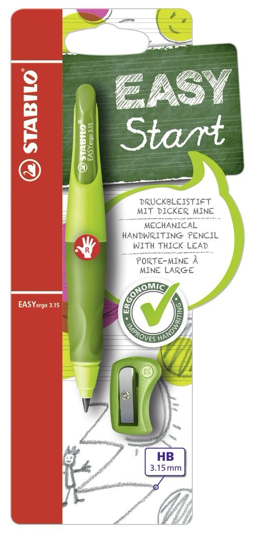 Stabilo EASYergo Start Druckbleistift – 3,15 mm, für Rechtshänder, Hellgrün, inkl. Spitzer