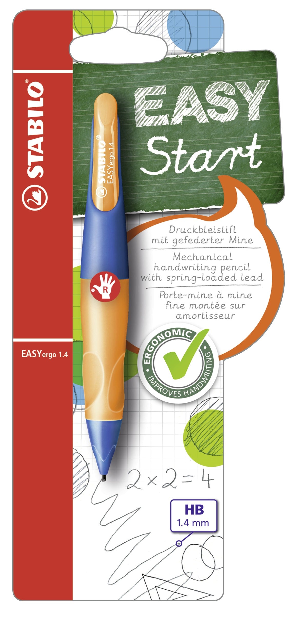 Stabilo EASYergo Start Druckbleistift – 1,4 mm, für Rechtshänder, Ultramarinblau, Neonorange