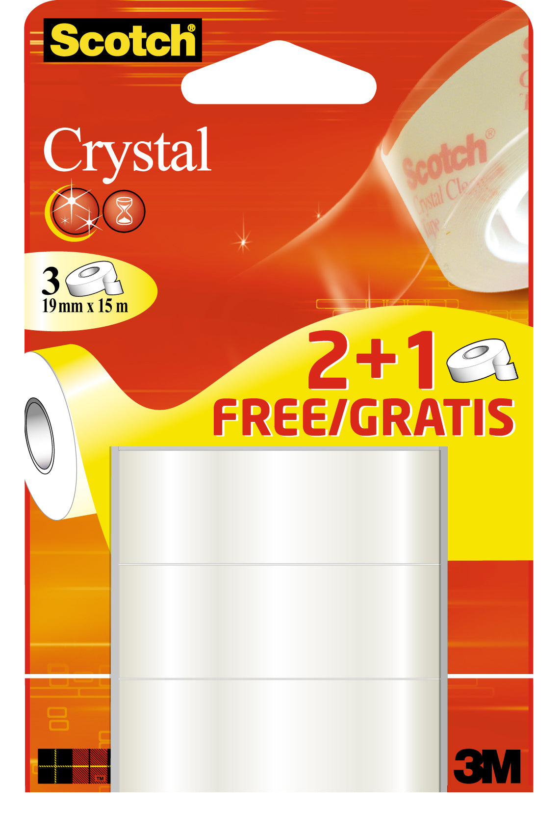 Scotch Crystal Klebefilm – 19 mm × 15 m, kristallklar, 3 Rollen