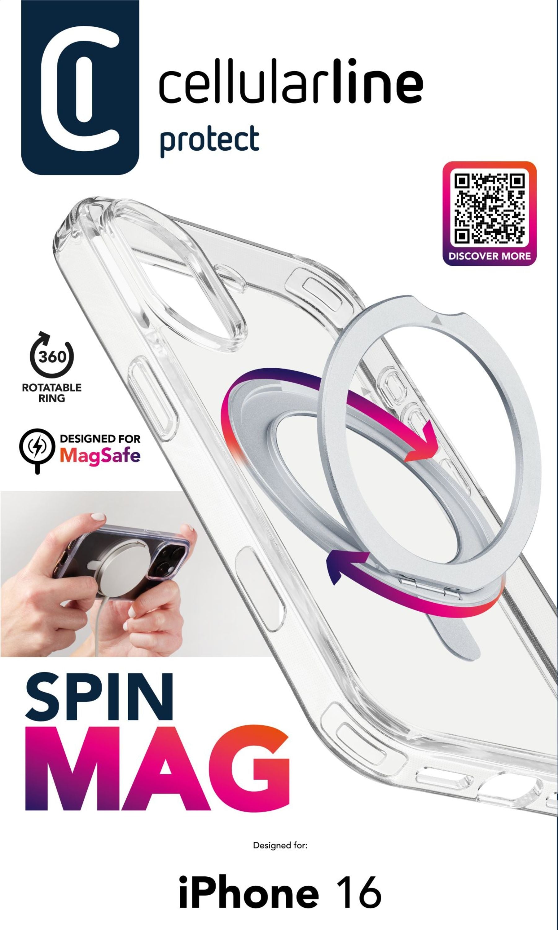 Cellularline Backcover – für Apple iPhone 16 – transparent – MagSafe-kompatibel