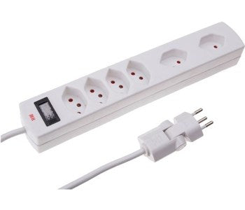 Max Hauri AG Max Hauri SAFETY-LINE Steckdosenleiste, 6×T13, mit Schalter, 2 m, Eingang T12 – weiss