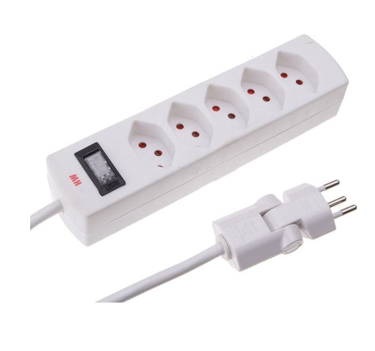 Max Hauri AG Max Hauri Safety-Line Steckdosenleiste, 5×T13, mit Reset-Schalter, 2 m, Eingang T12, Kindersicherung – weiss