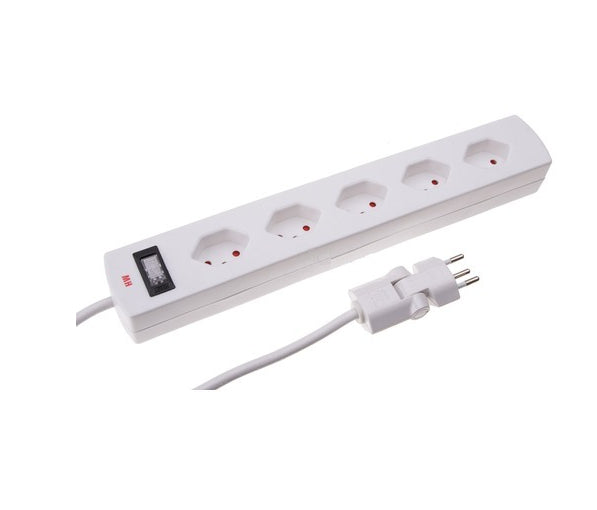 Max Hauri AG Max Hauri Safety-Line Steckdosenleiste, 5×T13, mit Schalter, 2 m, Kindersicherung – Weiss