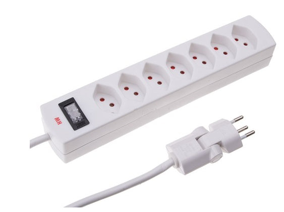 Max Hauri AG Max Hauri Safety-Line Steckdosenleiste, 7×T13, mit Schalter, 2 m, Eingang T12 – Weiss