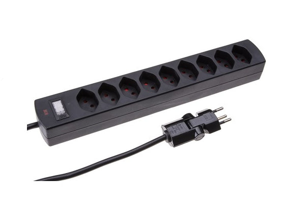 Max Hauri AG Max Hauri SAFETY-LINE Steckdosenleiste, 9×T13, mit Schalter, 2 m, Eingang T12, Kinderschutz, 1 mm² – Schwarz