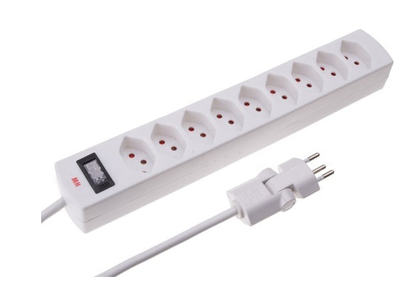 Max Hauri AG Max Hauri Safety-Line Steckdosenleiste 9×T13, mit Schalter, 2 m, Kindersicherung, Eingang T12 – Weiss