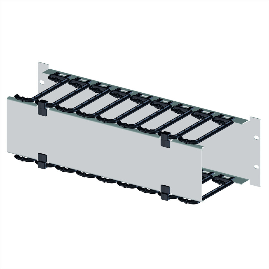 apraNET 19" Kabelmanager – Kabelmanagement-Panel – 19" Rack, 2U, Klappblende, Schwarz