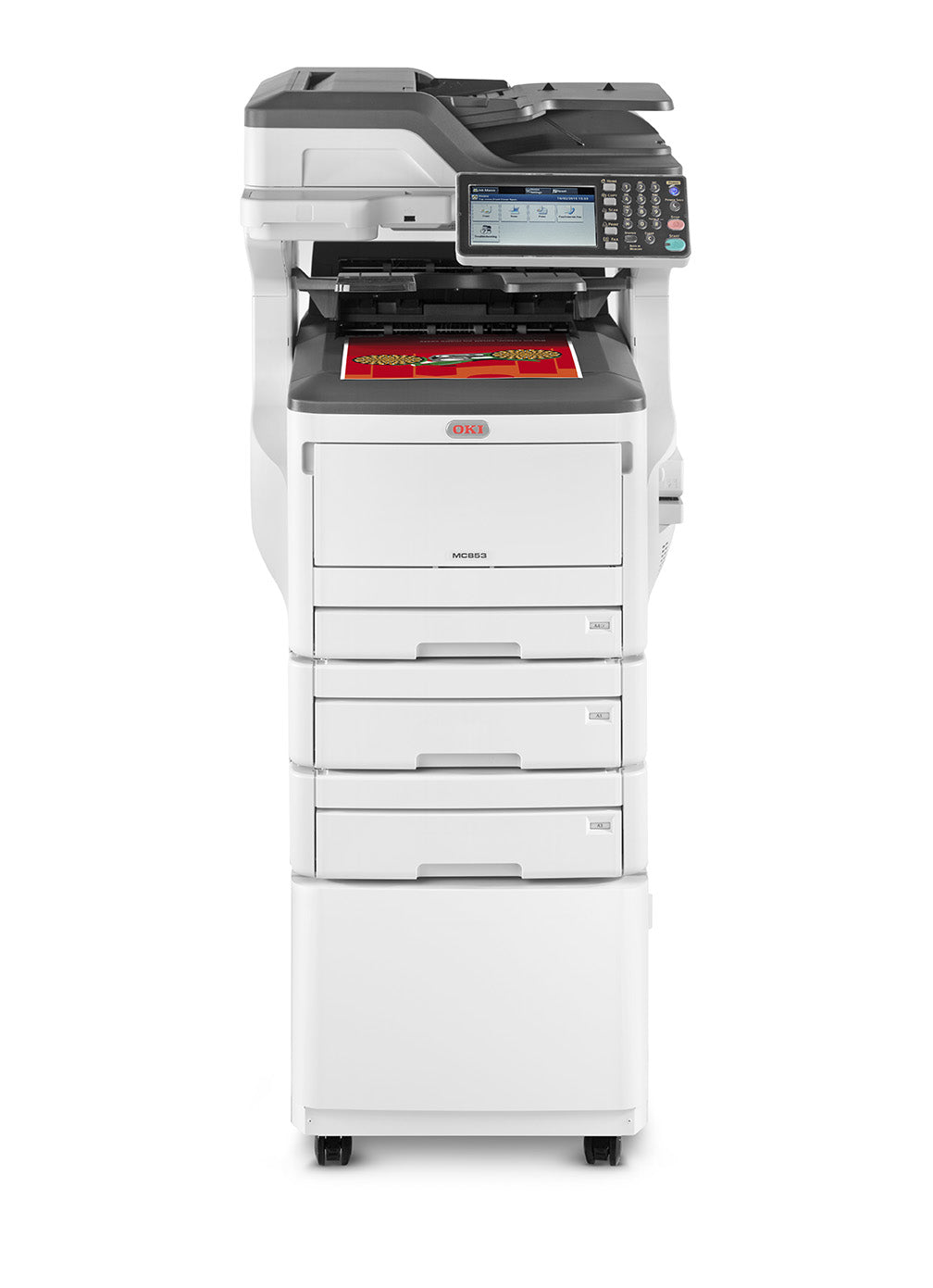 OKI MC853dnv – Farbiges Laser-MFP A3, 4-in-1 – LAN – Duplex, Duplex-ADF – 23 ppm S/W, 23 ppm Farbe