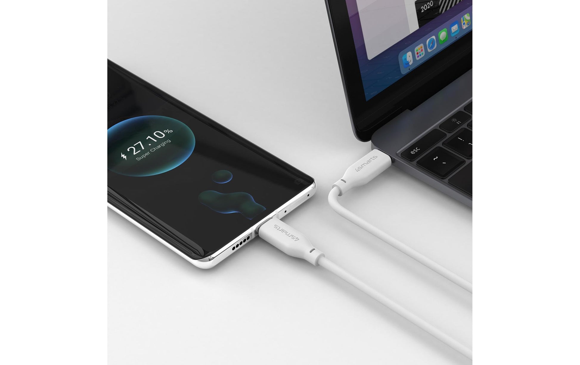 4smarts USB-C auf USB-C Kabel – USB 2.0 (480 Mbit/s) – 1,5 m – PD 60 W – TPE-Mantel – Weiss
