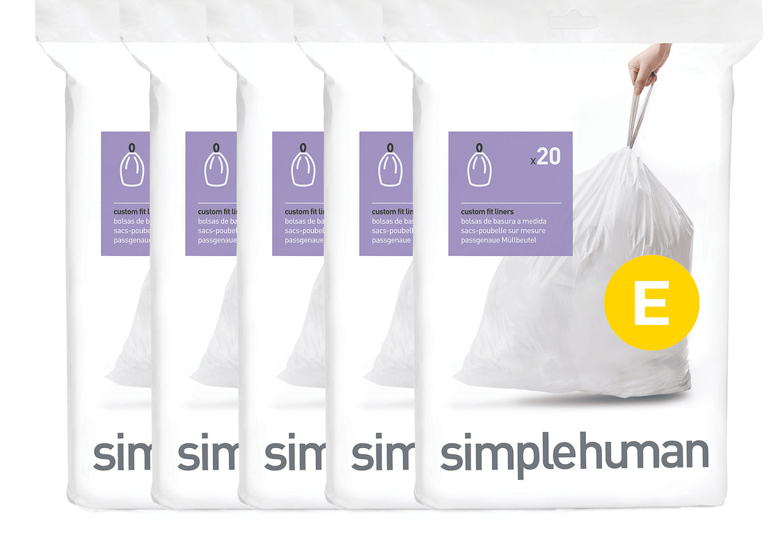 simplehuman Kehrichtsack – 20 l, mit Zugband, PE, weiss, 508 × 474 mm, 100 Stk