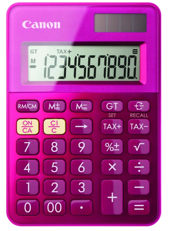 Canon Tischrechner LS-100KB – 10-stellig, LCD, Solar + Batterie, pink, 83×119×22 mm