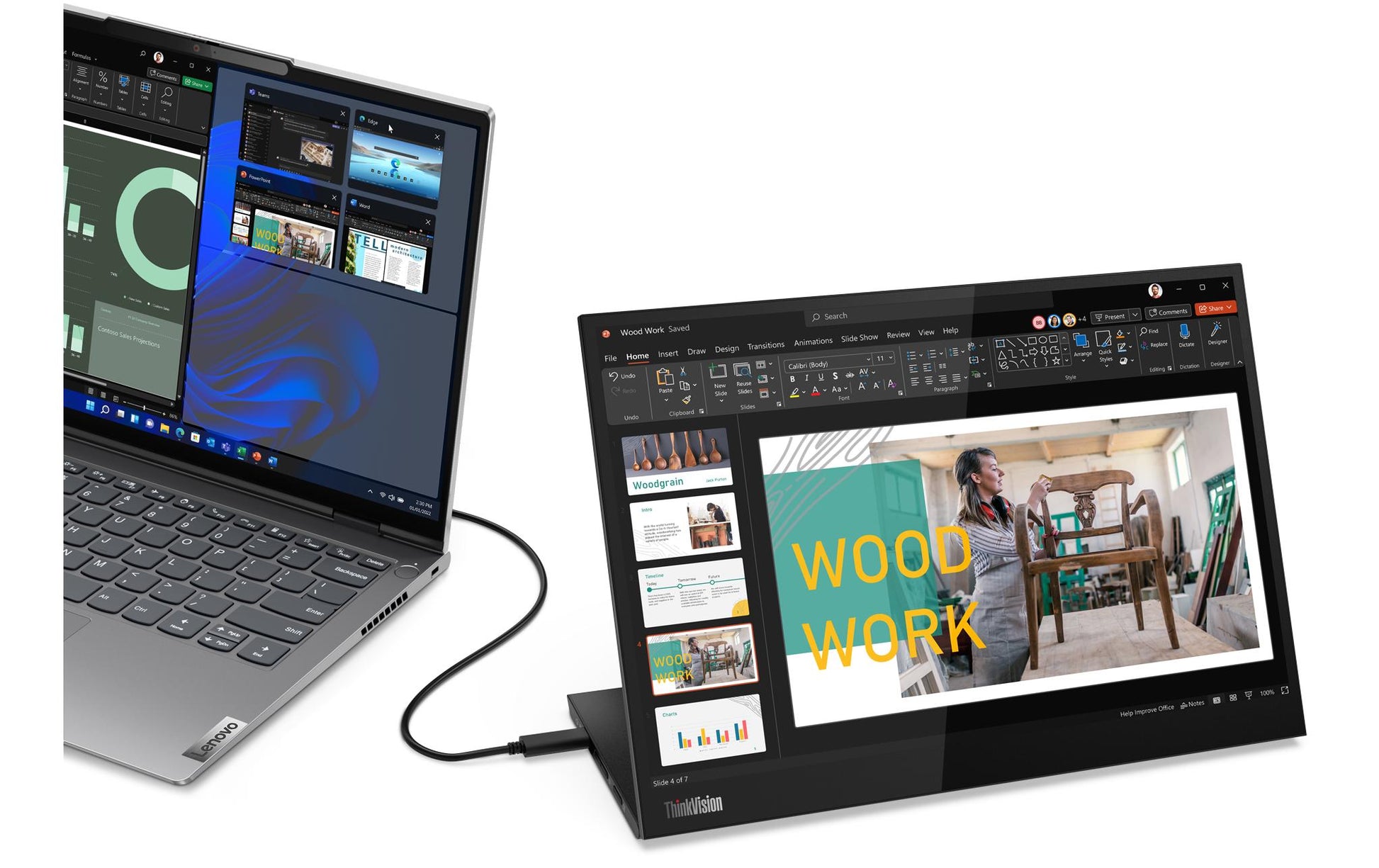 Lenovo M14 – Portabler Monitor, 14", 1920 × 1080 (Full HD), IPS, 2× USB-C, 300 cd/m²