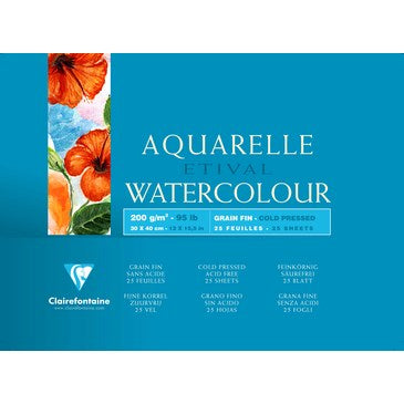 Clairefontaine Aquarellblock – 30 × 40 cm – 200 g/m² – geleimt – 25 Blatt, für Aquarell