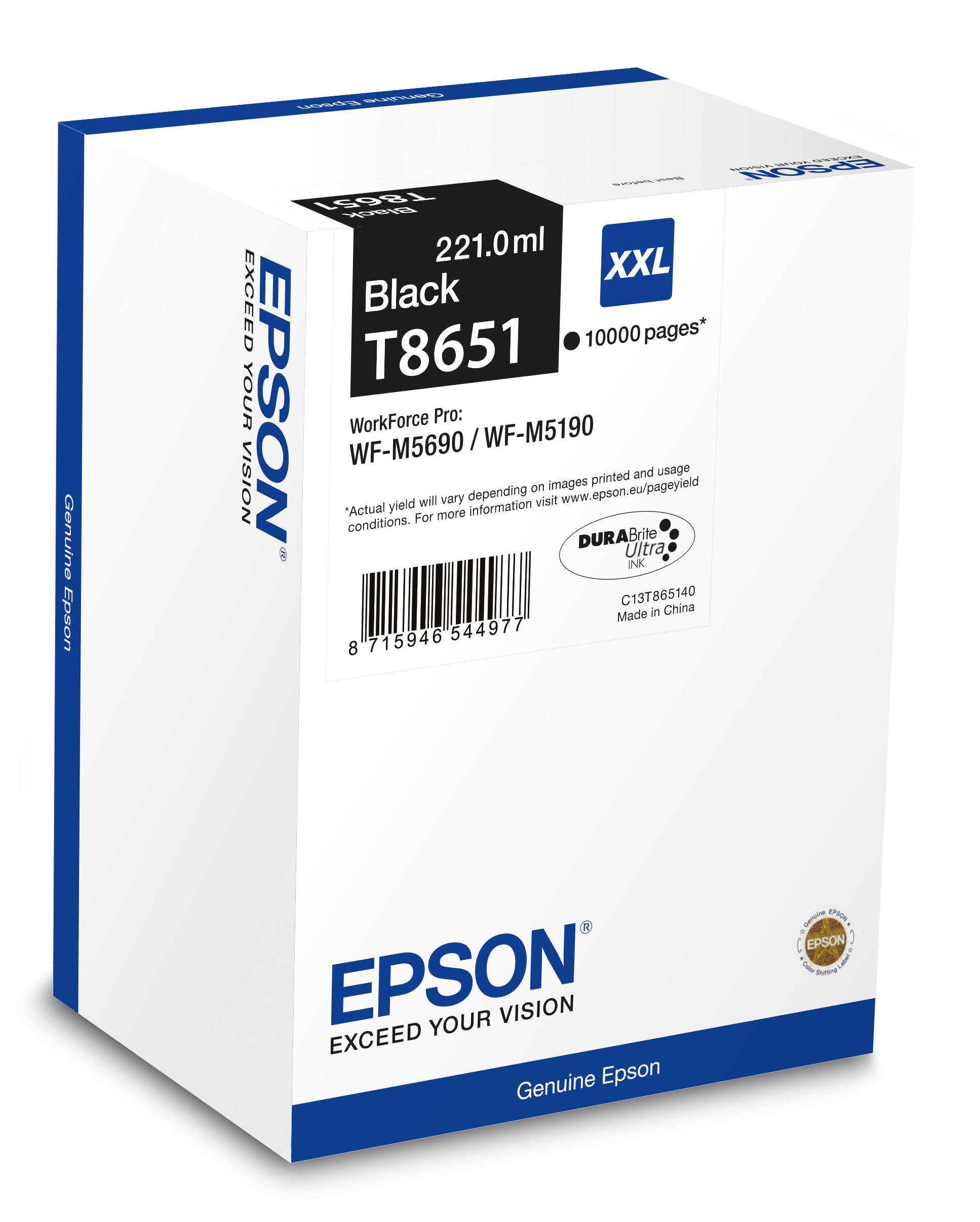 Epson Tintenpatrone C13T865140, Schwarz, XXL, 10’000 Seiten – für WorkForce Pro WF-M5690DWF, WF-M5190DW
