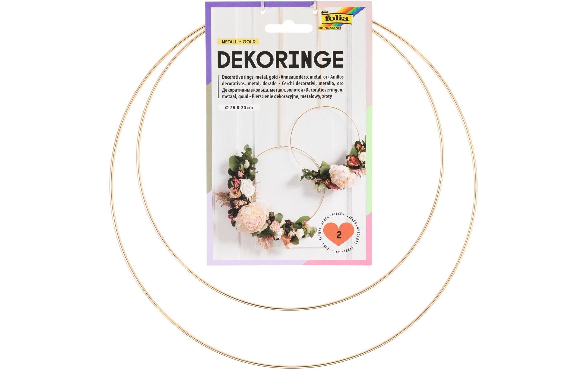 Folia Deko-Ringe – gold – Ø 250/300 mm, 2 Stück, zum Basteln, Metall
