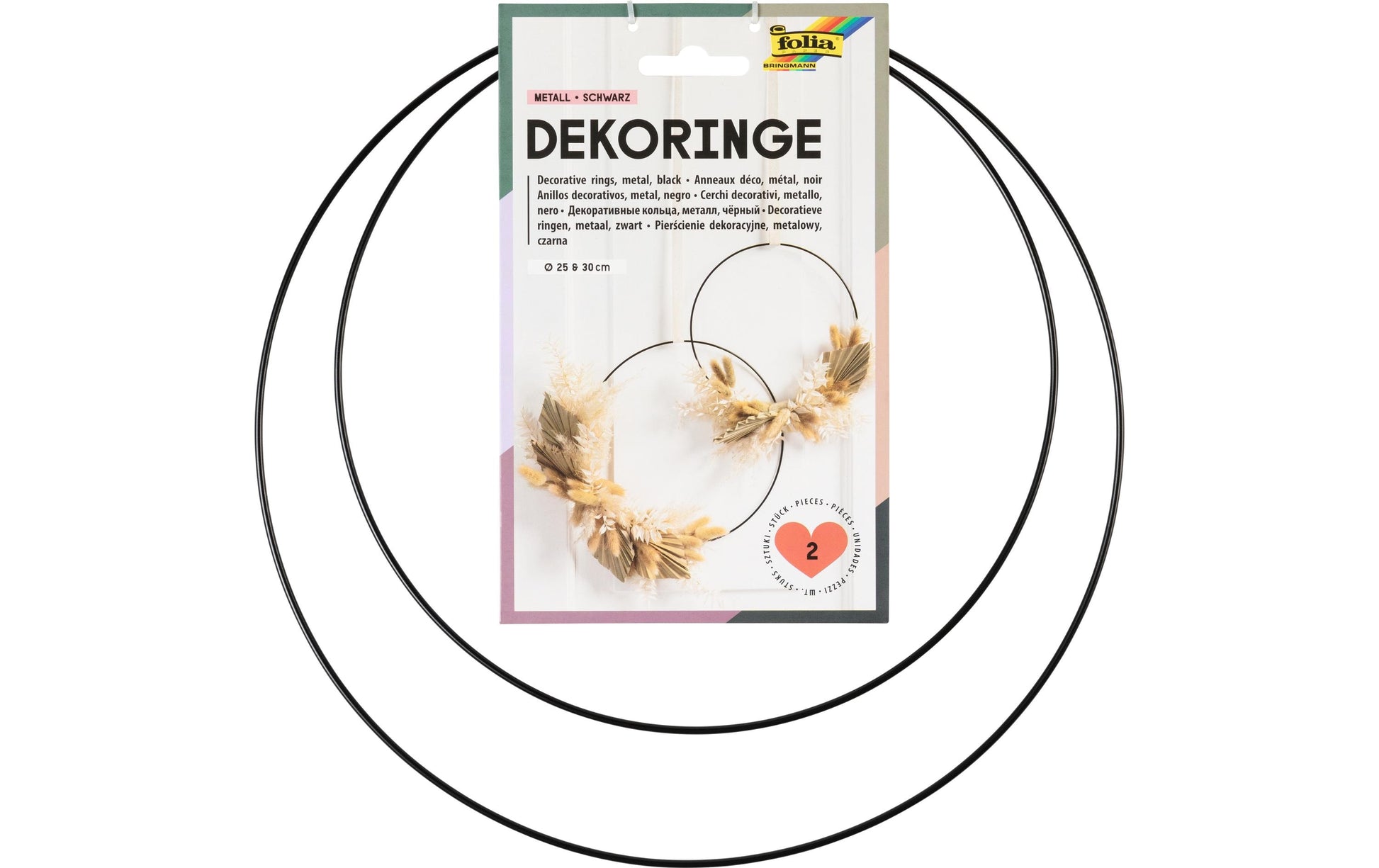Folia Deko-Ringe – schwarz, Ø 250 + 300 mm, 2 Stück, zum Basteln, Metall