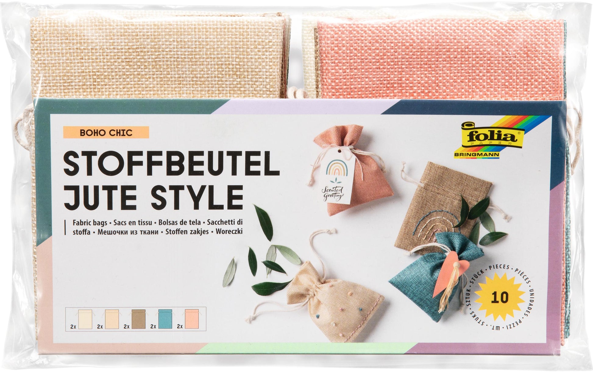 Folia Jutestoffbeutel – neutral – 100 × 130 mm – 10 Stk.