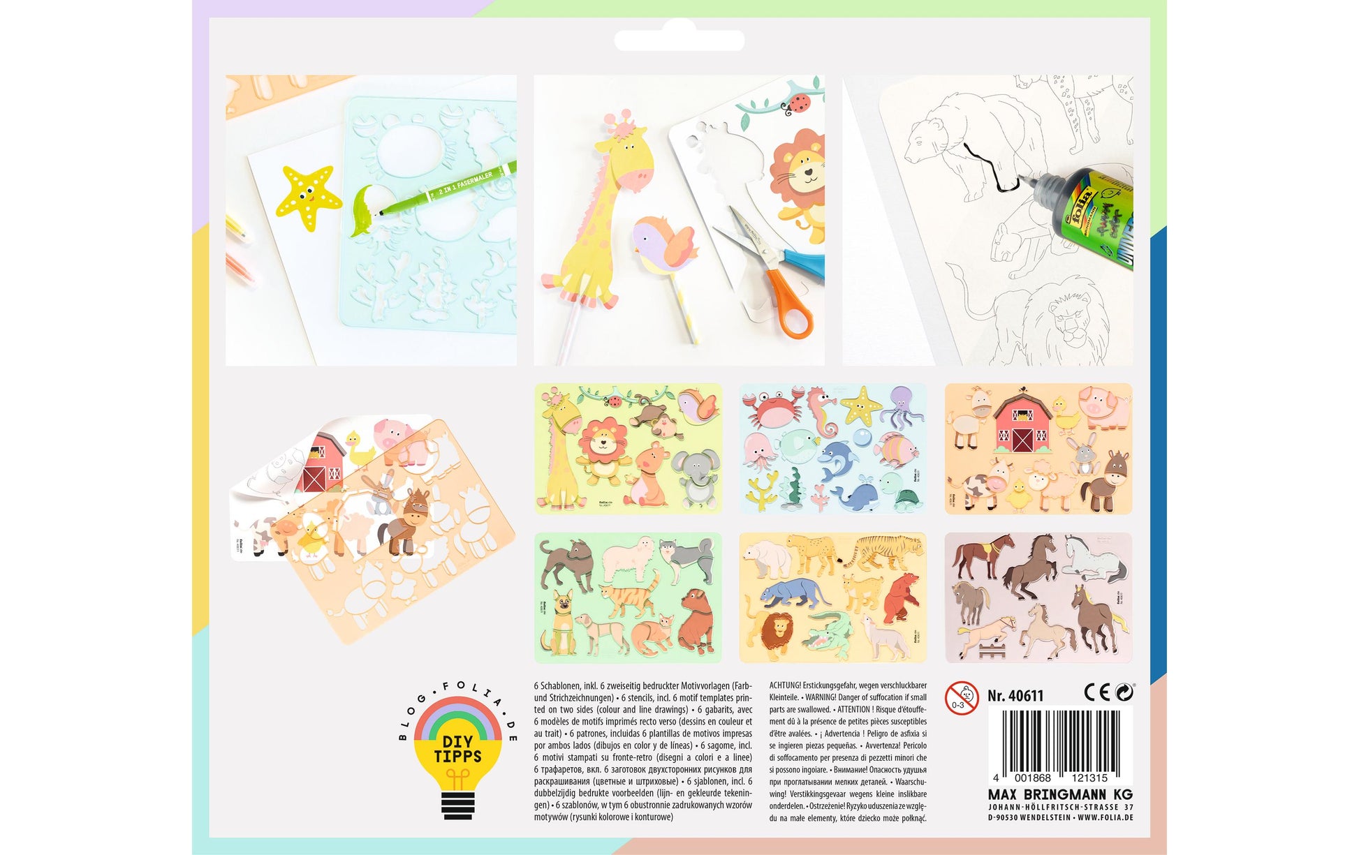 Folia Schablonen-Set – Zoo, Kunststoff, Grün, Set, 6-teilig, zum Basteln