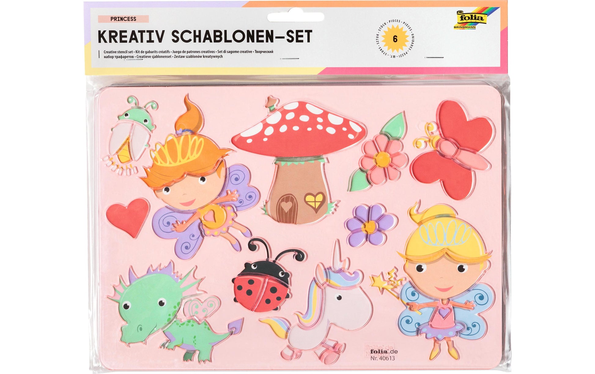 Folia Schablonen-Set – Princess, Kunststoff, Rosa, Set, 6-teilig, zum Basteln