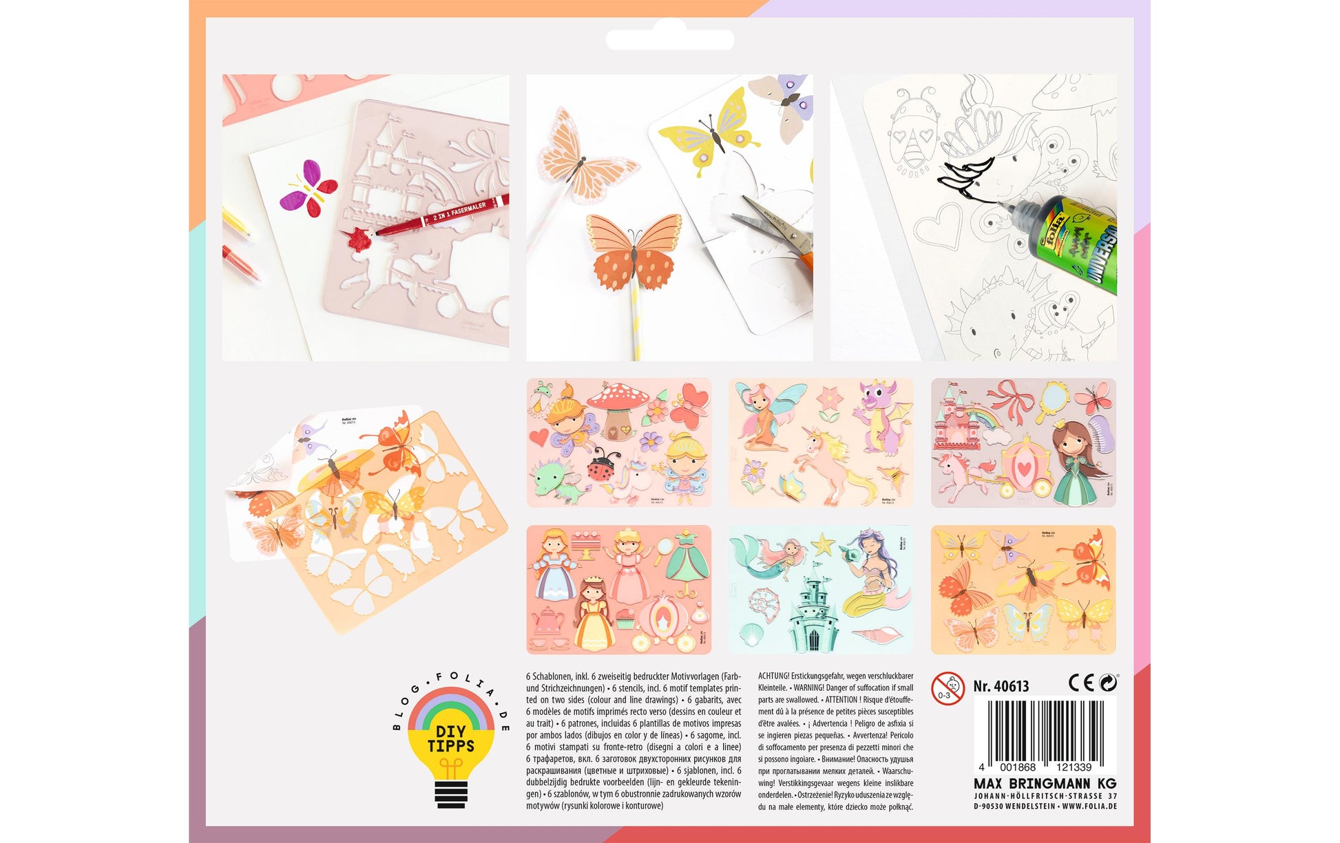 Folia Schablonen-Set – Princess, Kunststoff, Rosa, Set, 6-teilig, zum Basteln