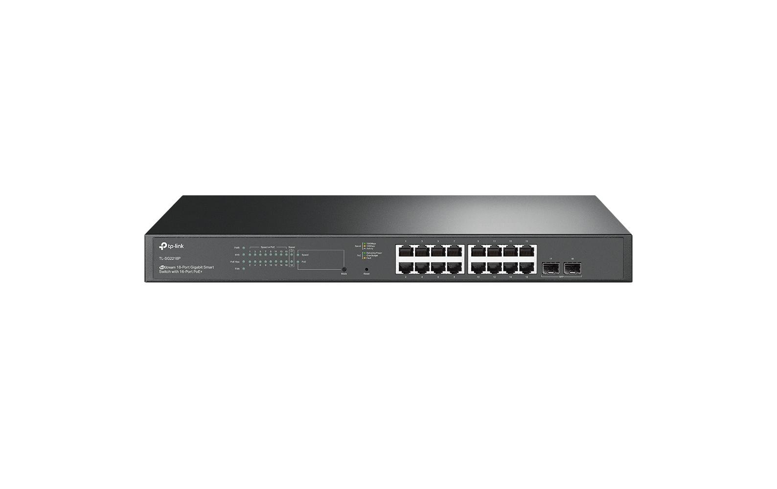 TP-Link SG2218P – Managed Switch – 16×GbE, 2×SFP, L2/L2+, PoE+ 150 W, 1U