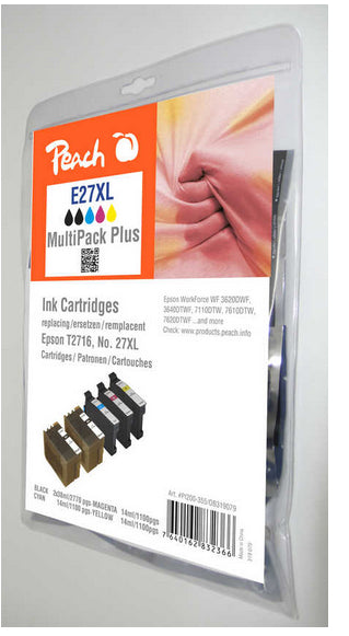 Peach T27 Tintenpatronen-Multipack, Schwarz/Cyan/Magenta/Gelb (Kompatibel) – für Epson WorkForce WF-3600/7600…