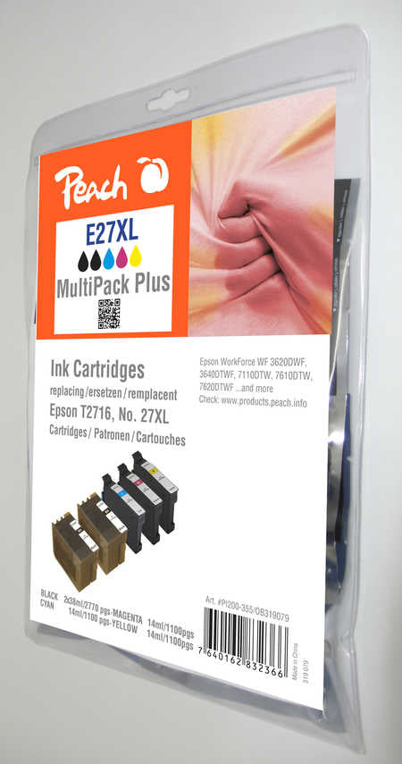 Peach T27 Tintenpatronen-Multipack, Schwarz/Cyan/Magenta/Gelb (Kompatibel) – für Epson WorkForce WF-3600/7600…