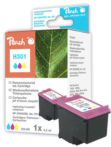 Peach 301 Dreifarbig Tintenpatrone (Kompatibel) – 180 Seiten – für HP Deskjet, Envy, Officejet …