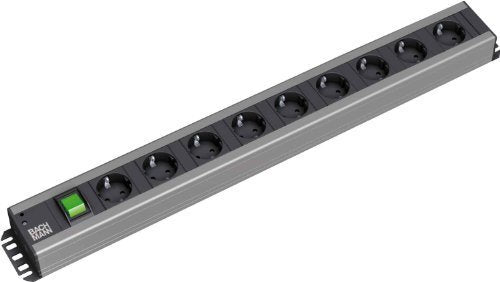 Bachmann Steckdosenleiste, 9×T13, mit Schalter, 2 m, wiederanschliessbar, IP20 – Schwarz