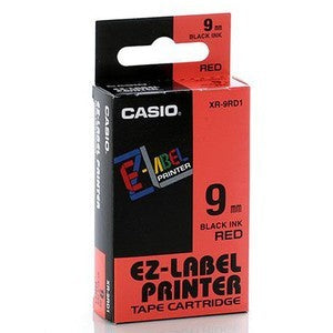 Casio Beschriftungsband – XR-9RD1, 9 mm × 8 m, Schwarz auf Rot