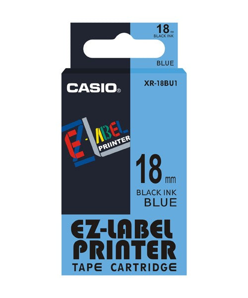 Casio XR-18BU Schriftband – Schwarz auf Blau – 18 mm × 8 m – für Casio