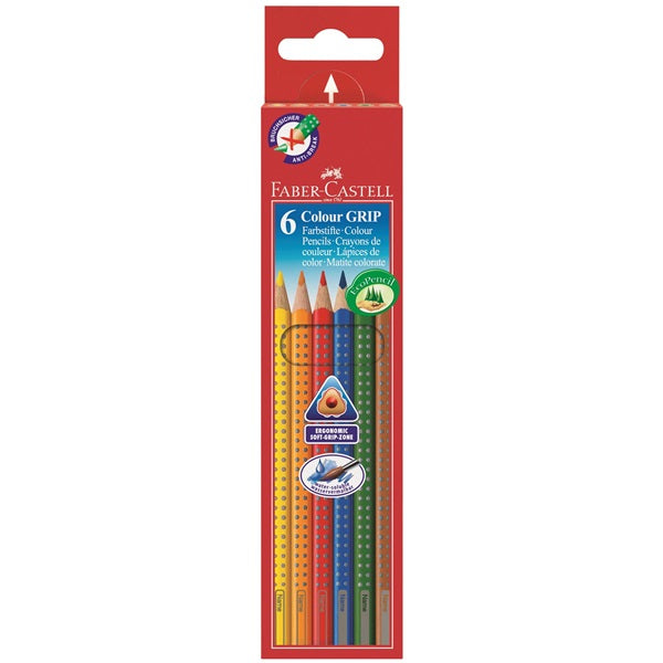 Faber-Castell Aquarellfarbstifte Colour Grip 2001 – 6 Farben, im Kartonetui, Ø 3 mm, dreikantig, FSC