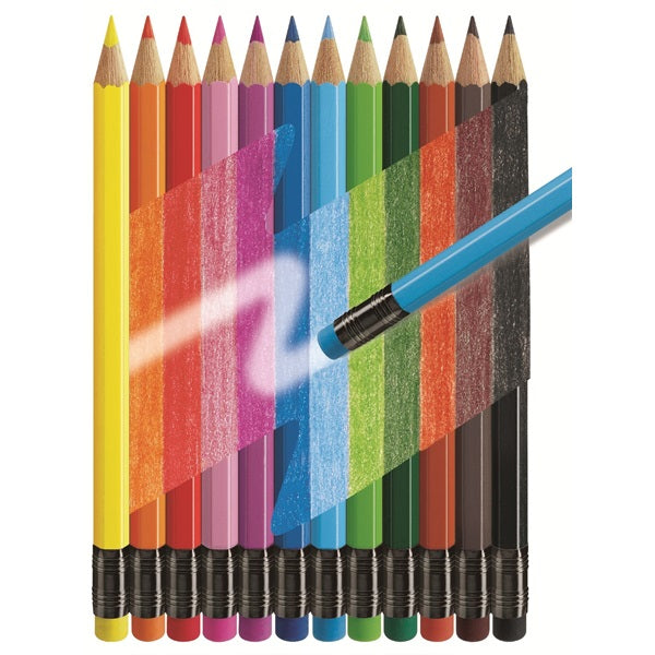 Faber-Castell Buntstifte – 12 Farben, im Kartonetui, mit Radierer, Ø 3 mm, sechskantig, FSC