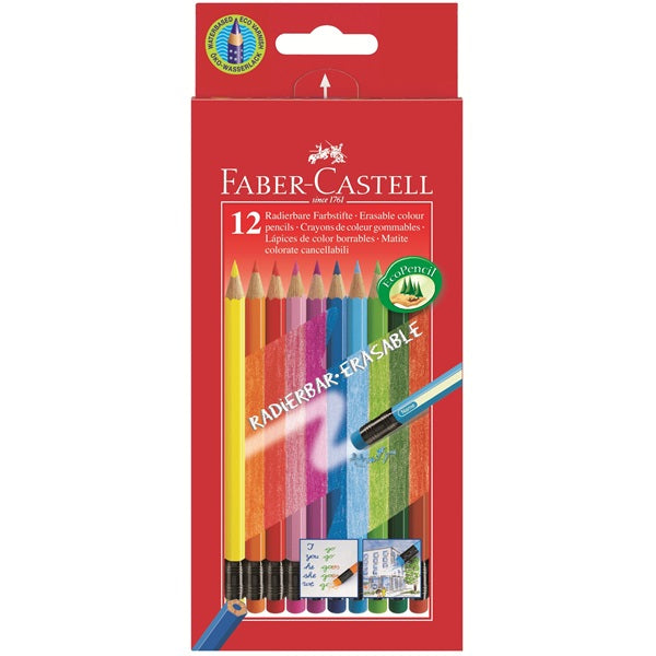 Faber-Castell Buntstifte – 12 Farben, im Kartonetui, mit Radierer, Ø 3 mm, sechskantig, FSC