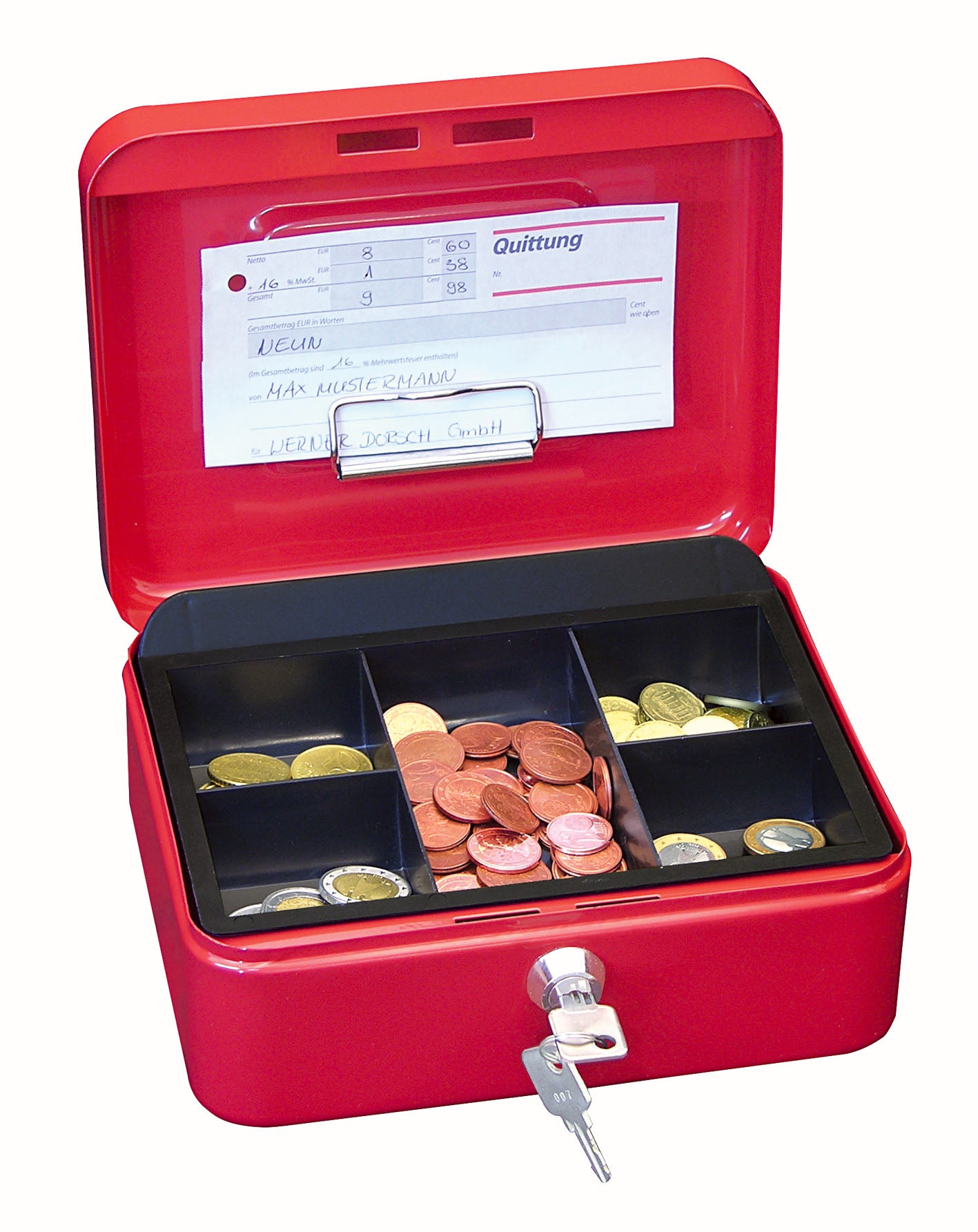 Wedo Geldkassette – mit Schlüssel – 20 × 16 × 9 cm – Rot – Stahl
