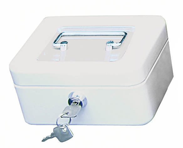 Wedo Geldkassette – mit Schlüssel – 15,2 × 11,5 × 8 cm – Weiss – Stahl