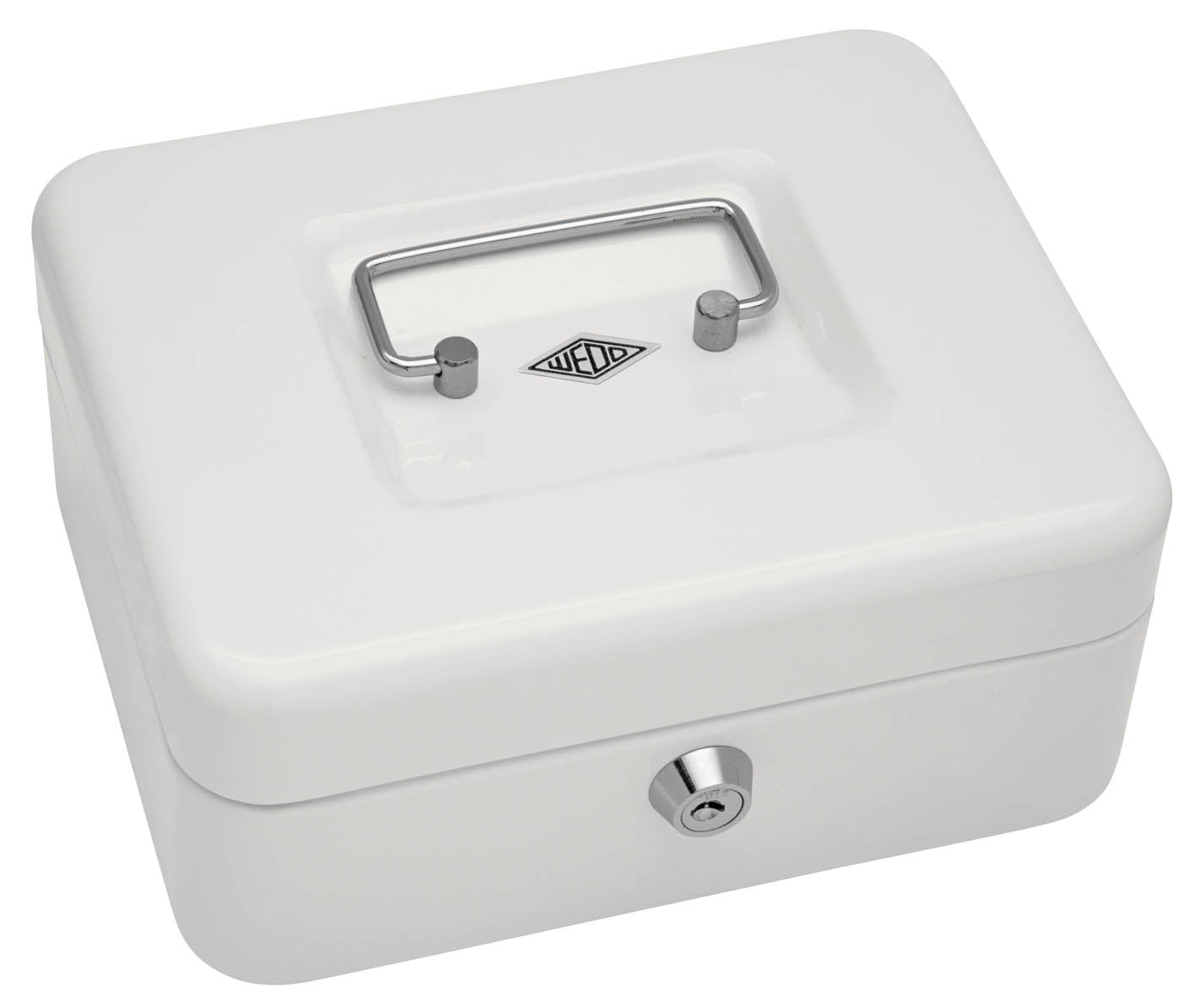 Wedo Geldkassette – mit Schlüssel – 20 × 16 × 9 cm – Weiss – Stahl