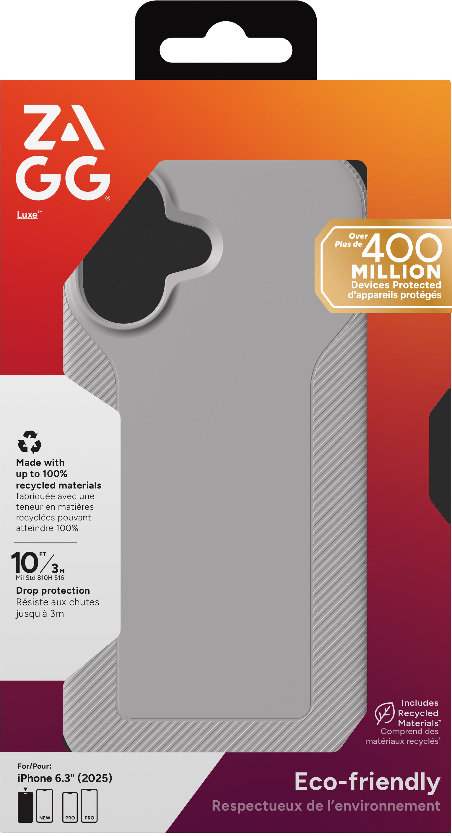 ZAGG Luxe Snap – Backcover – für Apple iPhone 17 – MagSafe, Graphen, Grau, bis 3 m Sturzsicher
