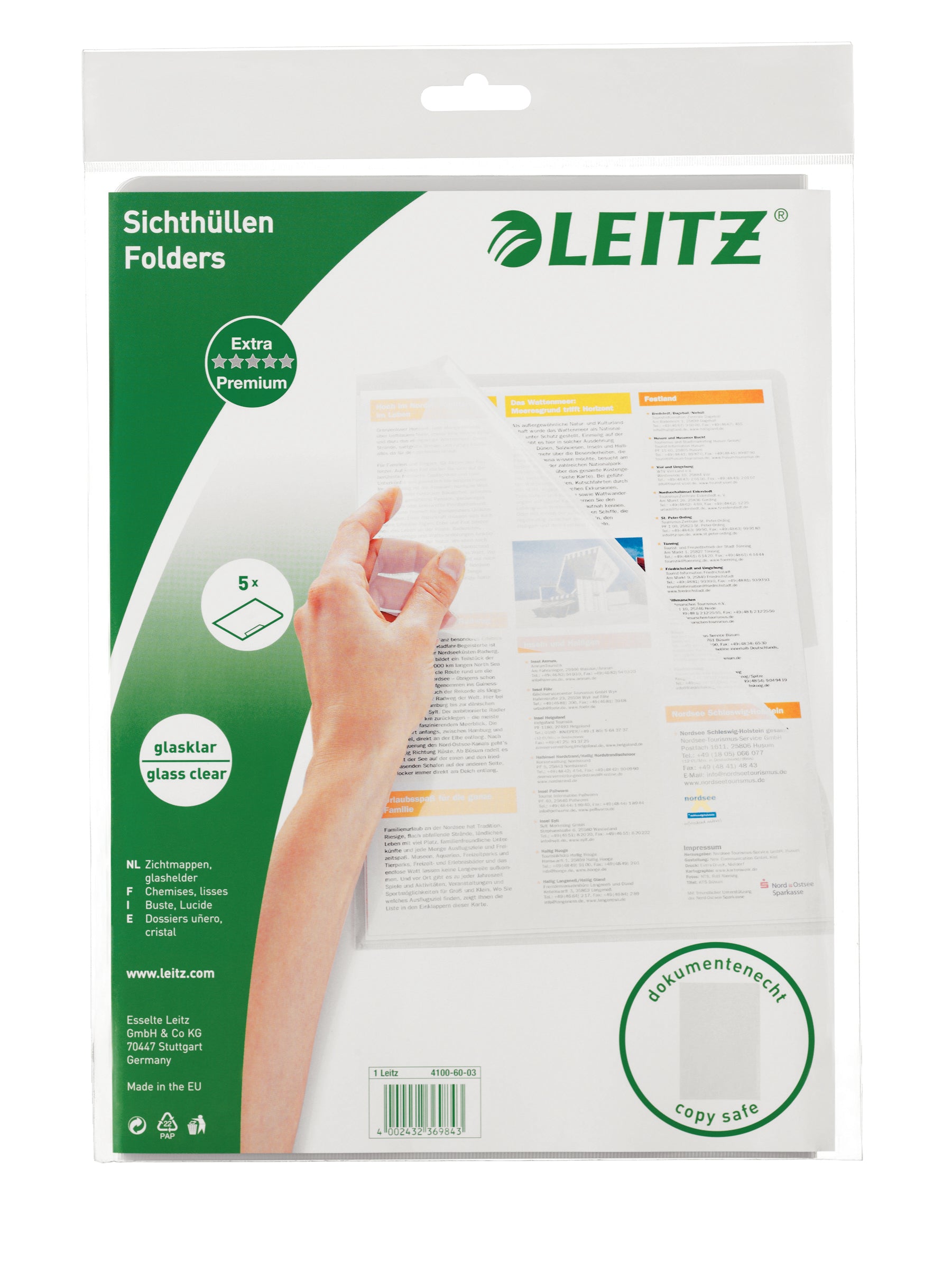 Leitz Sichthülle A4, glasklar, transparent – 5 Stück